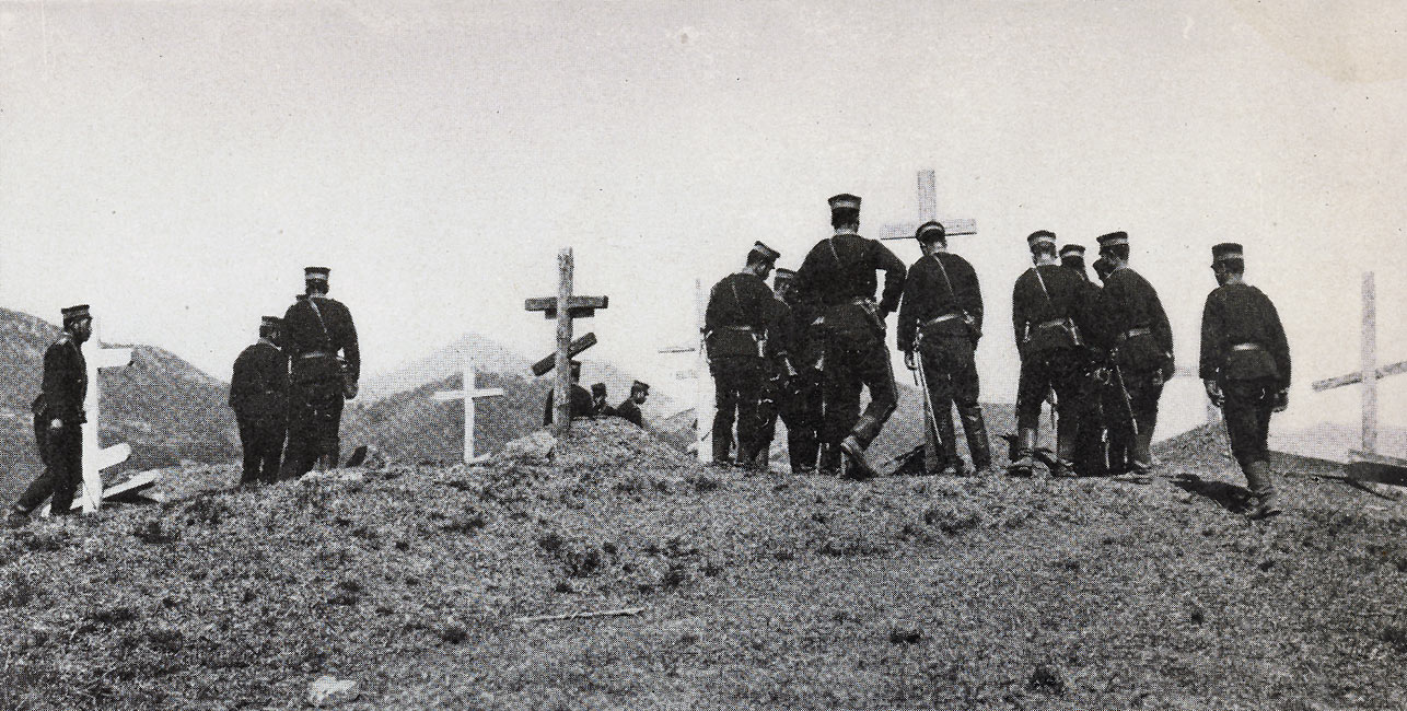 “Japanese Visiting Russian Graves at the Feng-Wang-Cheng”  page 99, A Photographic Record of the Russo-Japanese War, Edited by James H. Hare 1905, PF Collier & Son, New York