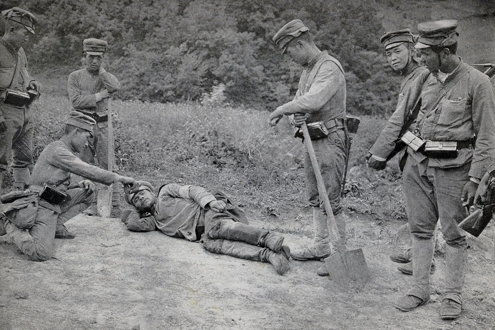 “Russian Red Cross Soldier Wounded at Motien Pass” page 113, A Photographic Record of the Russo-Japanese War, Edited by James H. Hare 1905, PF Collier & Son, New York