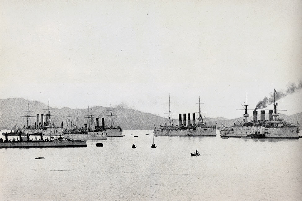“Russian Warships in the Harbor at Port Arthur Just Before the Outbreak of War” page 136, A Photographic Record of the Russo-Japanese War, Edited by James H. Hare 1905, PF Collier & Son, New York