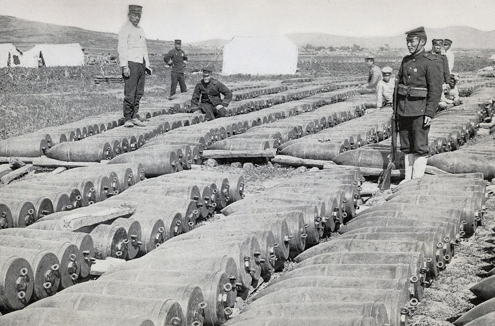 “Five-hundred-pound Shells Waiting to be Hurled into Port Arthur”  page 221, A Photographic Record of the Russo-Japanese War, Edited by James H. Hare 1905, PF Collier & Son, New York