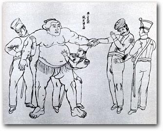 Marines examining a sumo wrestle