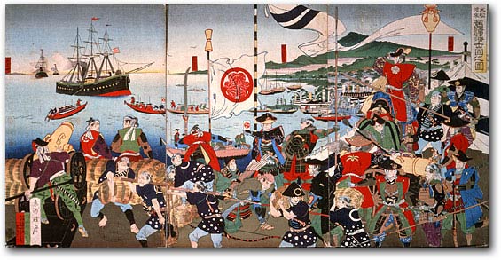 Samurai from various fiefs mobilize to defend the homeland against Perry’s intrusion