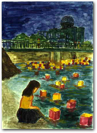 Floating lanterns as a prayer for the souls of the dead 