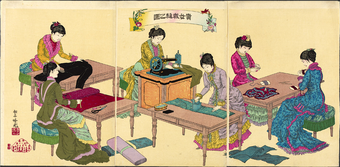 “Illustration of Ladies Sewing” by Adachi Ginkō, 1887 [11_18172_74] Museum of Fine Arts, Boston