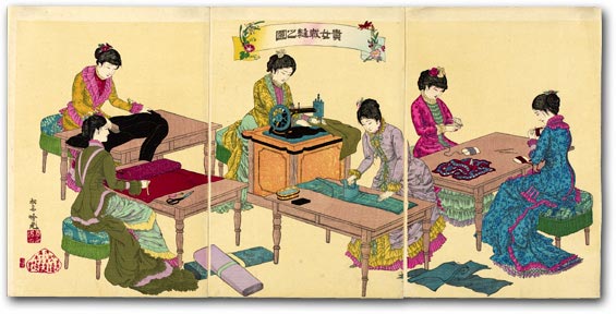 “Illustration of Ladies Sewing” by Adachi Ginkō, 1887 [11_18172_74] Museum of Fine Arts, Boston