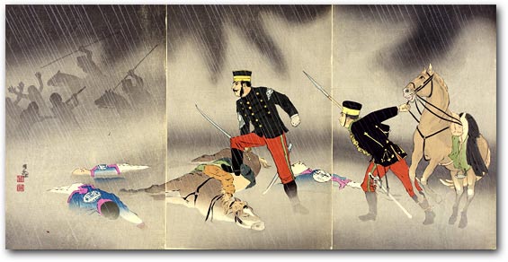 “Picture of the Hard Fight of the Scout Cavalry-Captain Asakawa” by Kobayashi Kiyochika, January 1895 [2000_180] Sharf Collection, Museum of Fine Arts, Boston