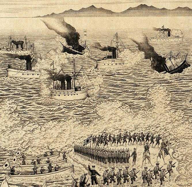 "Illustration of the Second Army Attacking and Occupying Port Arthur,"  artist unknown, 1894-1895 (detail) [2000.369] Sharf Collection, Museum of Fine Arts, Boston