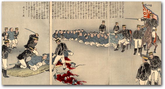 “Illustration of the Decapitation of Violent Chinese Soldiers” by Utagawa Kokunimasa, October 1894 (detail) [2000_380_07] Sharf Collection, Museum of Fine Arts, Boston
