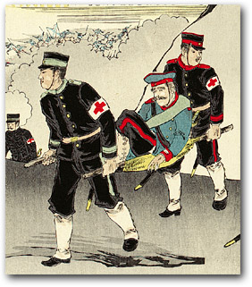 “The Humane Great Japanese Red Cross Medical Corps Tending to the Injured in the Russo Japanese War” by Gakyōjin, March 1904 (detail) [2000_541] Sharf Collection, Museum of Fine Arts, Boston