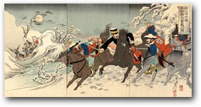 “Major Sakakibara Fights Fiercely to the South of Ximucheng” by Adachi Ginkō, January 1895 [21_1549] Museum of Fine Arts, Boston