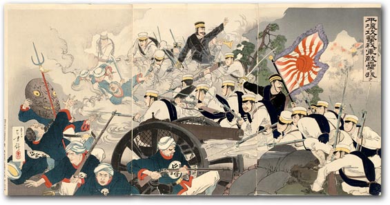 “Attacking Pyongyang, Our Troops Conquer the Enemy Fortress ” by Mizuno Toshikata, September 1894 [res_23_344] Museum of Fine Arts, Boston