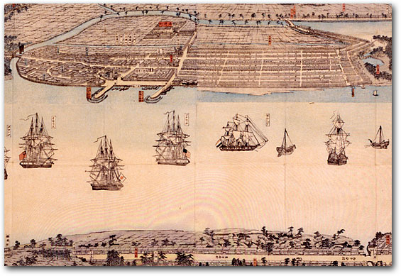 “Complete Picture of the Newly Opened Port of Yokohama” by Sadahide, 1859-60