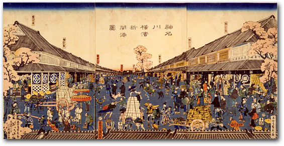 “Picture of Newly Opened Port of Yokohama in Kanagawa” by Sadahide, 1860