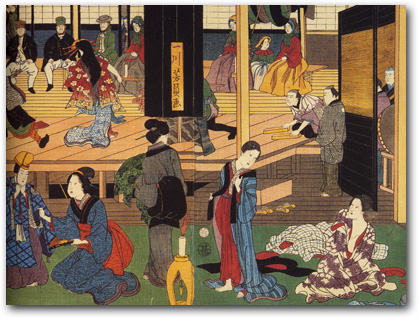 “Picture of a Children's Dance Performance at the Gankirō in Yokohama” by Yoshikazu, 1861 (detail) [Y0146] Arthur M. Sackler Gallery, Smithsonian Institution