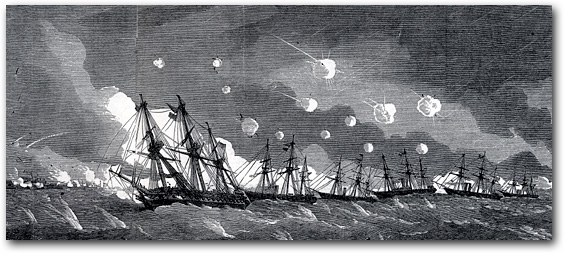 British fleet bombarding Kagoshima in August 1863