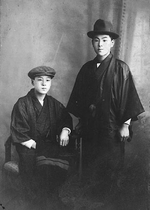 Tatsu Go-Ro Yamada, my mother’s father, (right), age 21 or 22, with his brother.