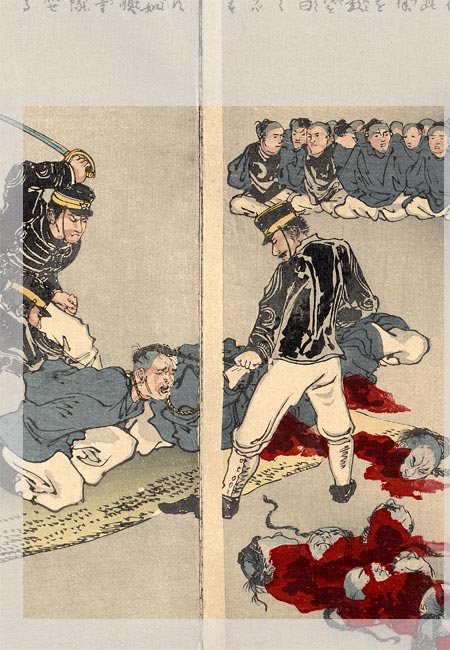 “Illustration of the Decapitation of Violent Chinese Soldiers” by Utagawa Kokunimasa, October 1894 [2000.380_07] Sharf Collection, Museum of Fine Arts, Boston
