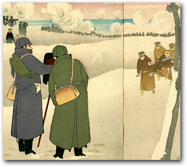 “Illustration of Photographing Our Troops Fighting in the Fortress Town Niuzhuang” by Kobayashi Kiyochika, April 1895 [2000_473] Sharf Collection, Museum of Fine Arts, Boston