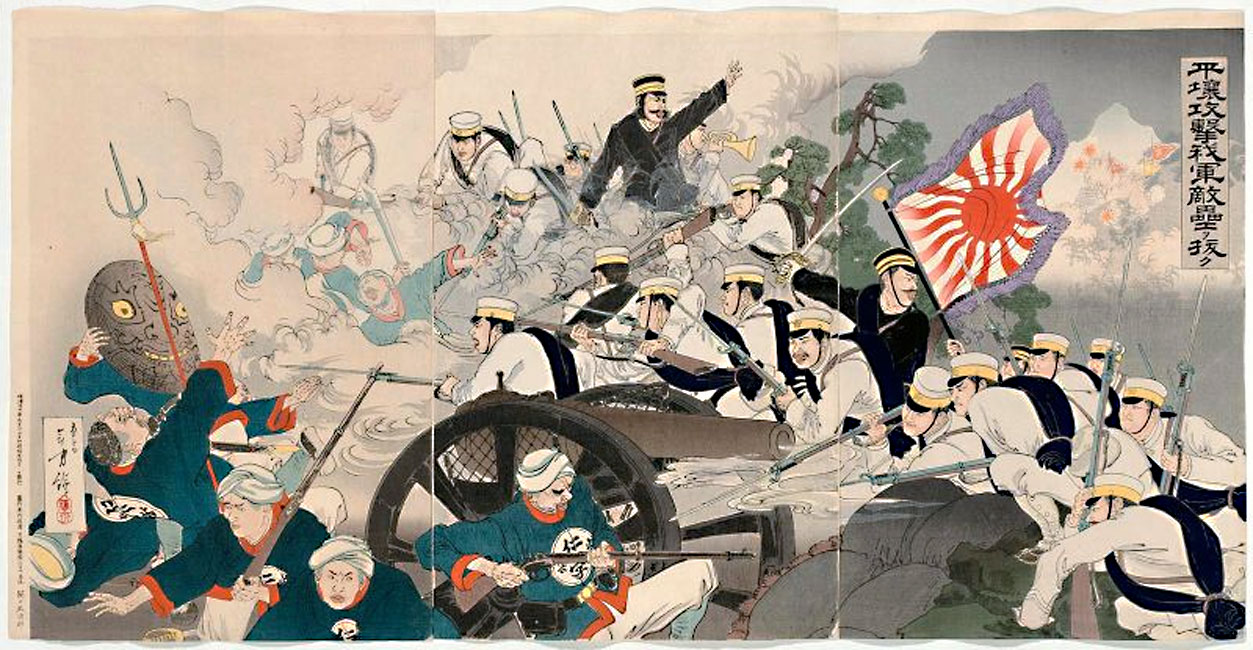 "Attacking Pyongyang, Our Soldiers Conquer the Enemy Fortress" 
   by Mizuno Toshikata, 1894 [res_23_300] Museum of Fine Arts, Boston