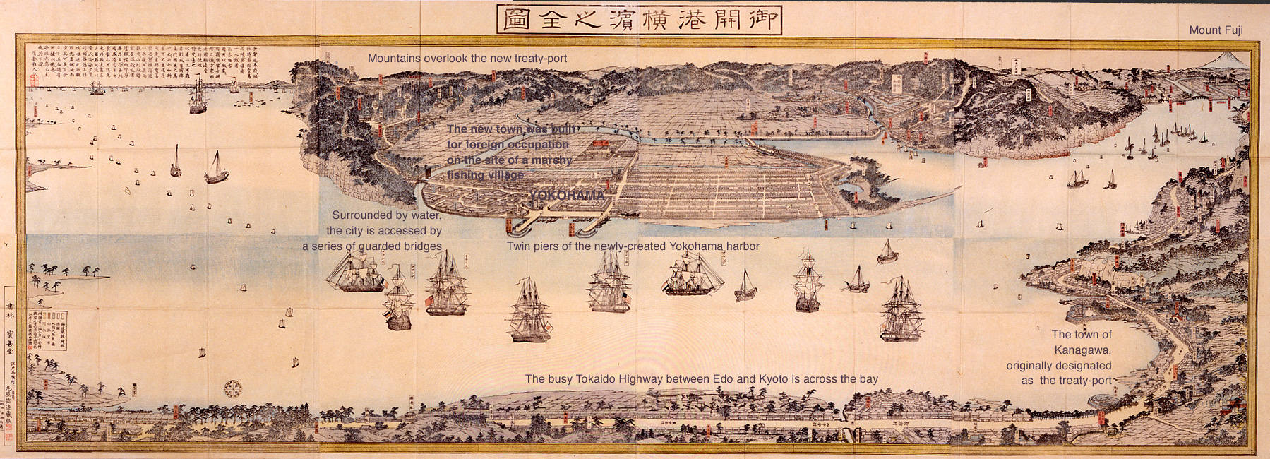 “Complete Picture of the Newly Opened Port of Yokohama”by Sadahide, 1859-60