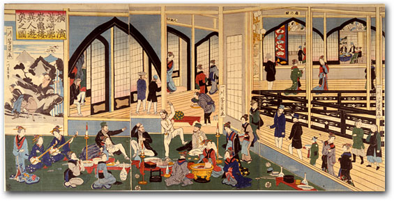 “Picture of Foreigners' Revelry at the Gankirō in the Miyozaki Quarter of Yokohama” by Yoshikazu, 1861 [Y0148] Arthur M. Sackler Gallery, Smithsonian Institution